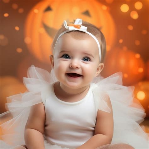 Premium AI Image | Cute baby wearing white and orange color dress