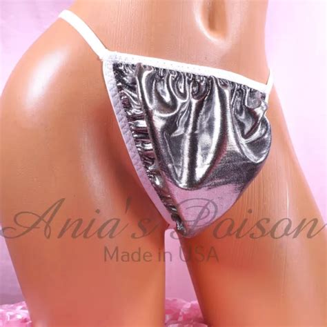 SISSY SATIN PANTIES Silver FOIL WETLOOK MENS Smooth triangle G String Thong $9.99 - PicClick