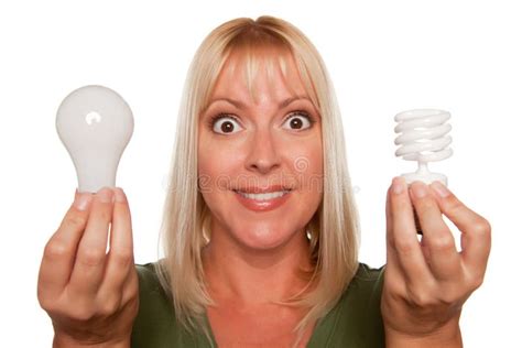 Woman Holds Energy Saving Regular Light Bulbs Stock Photos - Free & Royalty-Free Stock Photos ...