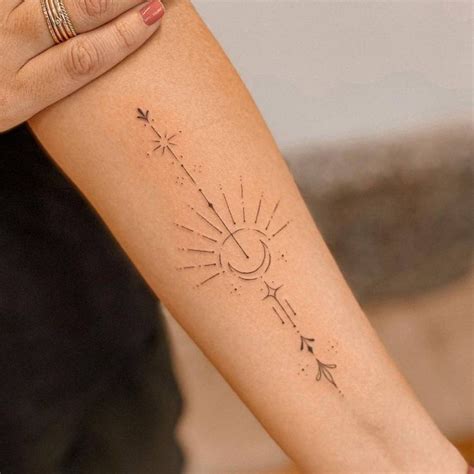 Fine line ornamental sun and moon tattoo on the inner | Sun tattoos ...