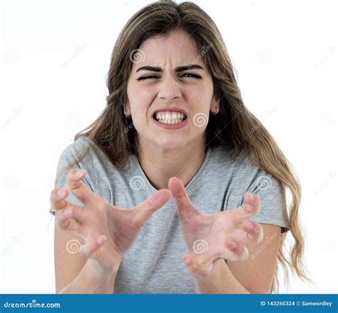 Portrait of a Beautiful Young Woman with Angry Face Looking Furious. Human Expressions and ...