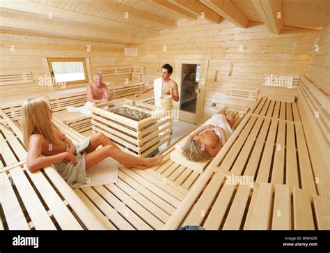 sauna Inside group wellness wood wooden sauna hut person Healthy Stock Photo: 33007133 - Alamy