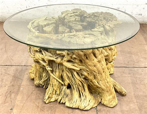 Lot - Custom Burlwood Root & Glass Top Coffee Table