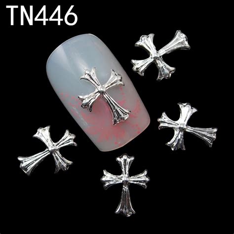 10pcs Silver Glitter 3d Cross Nail Art Decorations with Rhinestones, Alloy Nail Charms Jewelry ...