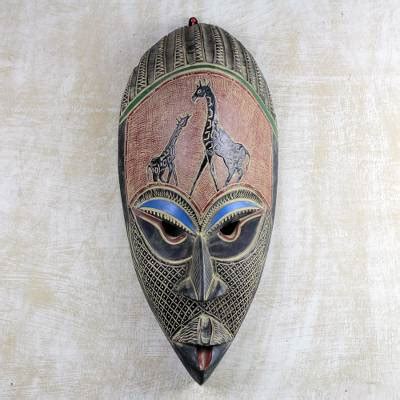 Hand Carved Rubberwood African Mask Wall Art from Ghana - Giving Thanks | NOVICA