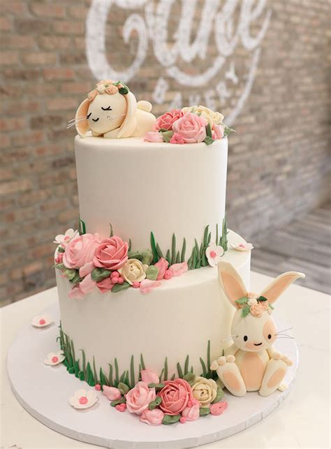 Buttercream Iced Baby Shower Cake With Sculpted Bunnies