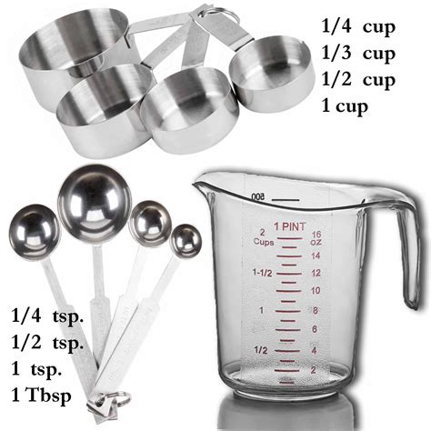 Measuring Cups and Spoons Set: Includes 4 stainless steel heavy weight measuring spoons, 4 metal ...