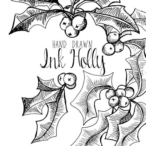 Ink Drawing Holly Branch Clip Art for Scrapbooking Holiday - Etsy