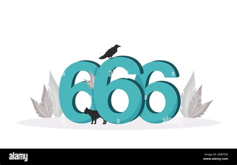 Number of the beast flat concept vector illustration. Number 666, black ...