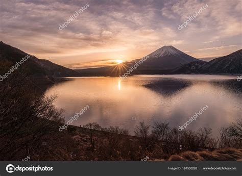 Lake Motosu Mount Fuji Early Morning Winter Season Stock Photo by ...