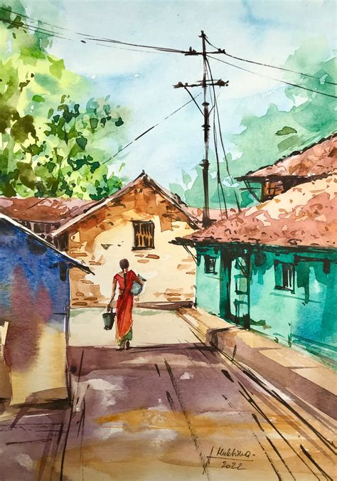 Indian Art Original Painting Indian Village Watercolor Wall - Etsy