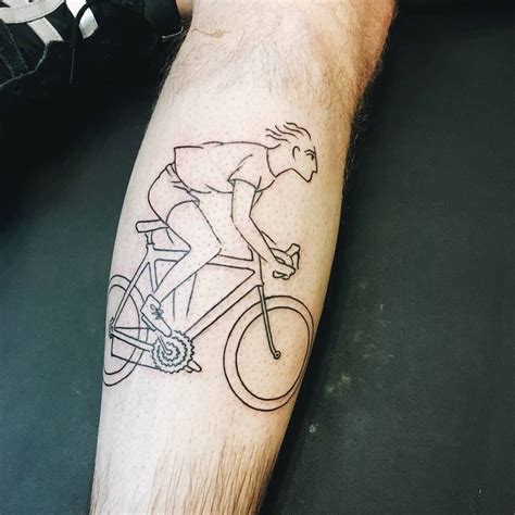 Minimal Line Cyclist by Evan Davis at Banshee Tattoo in Nashville #tattoo https://t.co ...