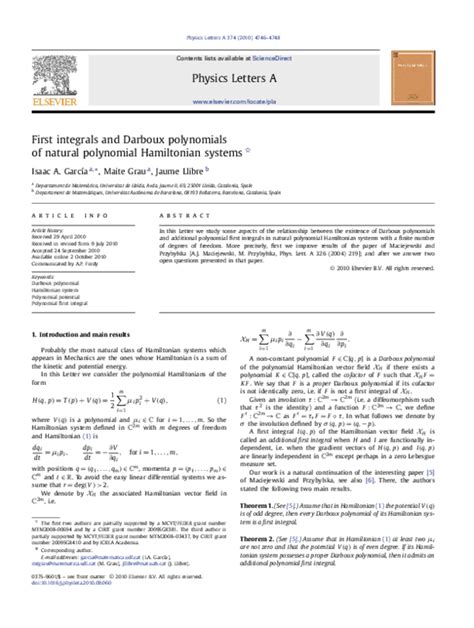 (PDF) First integrals and Darboux polynomials of natural polynomial ...