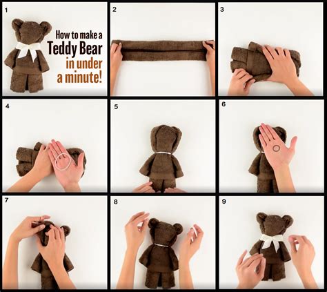 make a teddy bear from a hand towel or rag Towel Origami, Diy Origami, Towel Animals, Baby ...