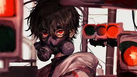 Anime, Gas Mask, Red Eye, 4k, 3840x2160, - Anime Boy Red Eyes ...