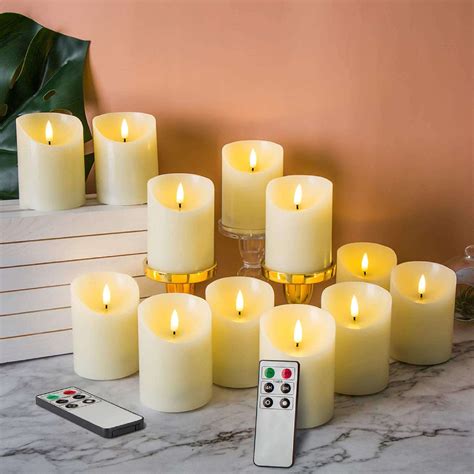 Ivory Flameless Pillar Candles with Remote - Set of 12 - Eywamage ...