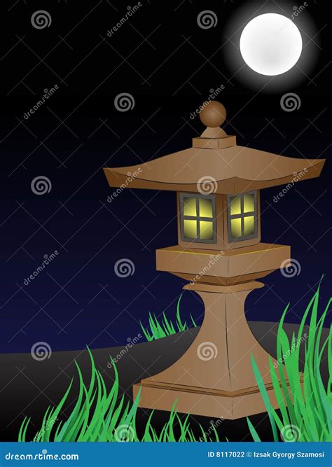 Japanese garden at night stock vector. Illustration of vector - 8117022