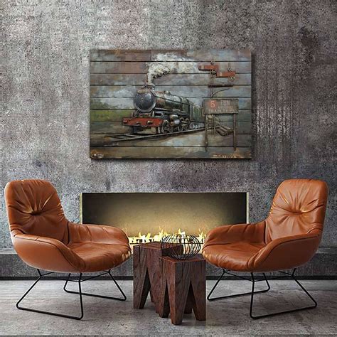 Painting of Train 3D Wood Metal Train Train Wall Art Gift | Etsy ...