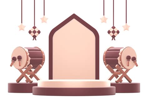 3d rendering of islamic celebration festival or holiday podium display background with drum or ...