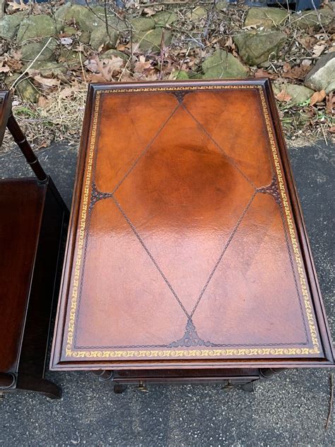 Vintage Heritage Henredon Leather Top End Tables Matching Pair Mid Century Side | eBay