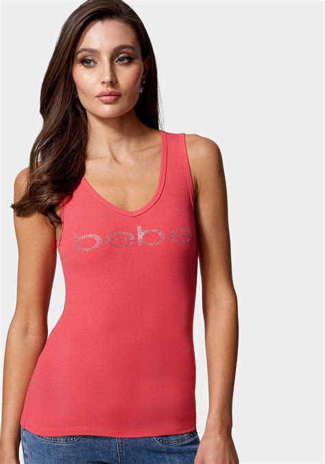 Bebe Logo V-Neck Rib Tank Top | bebe