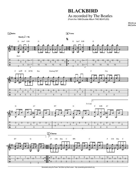 The Beatles - Blackbird Guitar Sheet Music Download Printable PDF ...