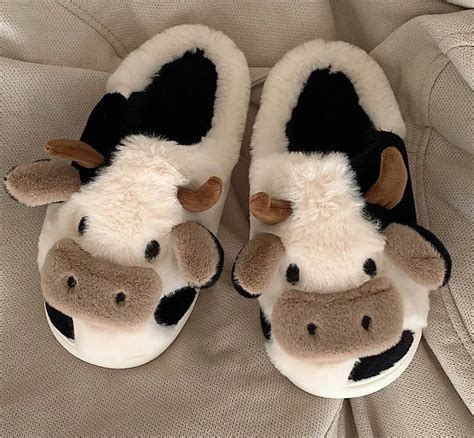 Cute Fuzzy Cow Slippers, Cozy Slippers. Animal Slippers. Soft and Cozy ...