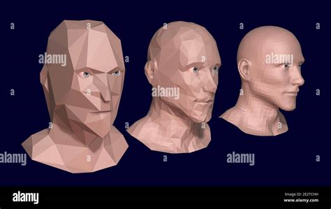 3d male model high resolution solid surface object . Face of polygonal ...