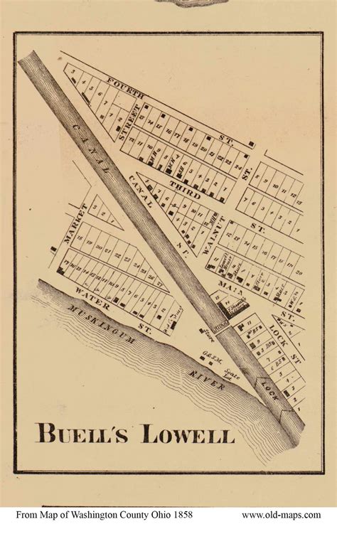 Buell's Lowell - Adams, Ohio 1858 Old Town Map Custom Print - Washington Co. - OLD MAPS
