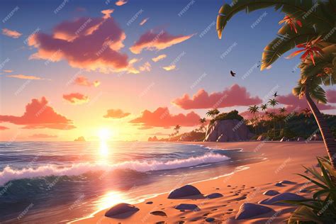 Premium AI Image | A cartoon style landscape with a beach