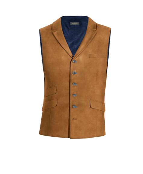 Camel Velvet lapeled Suit Vest with brass buttons