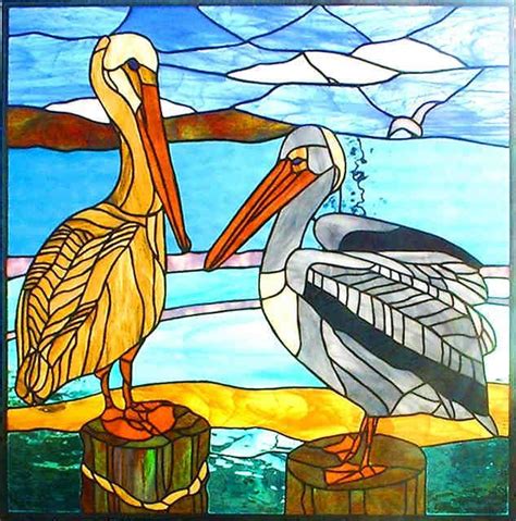 Pelicans by Sally Reingold | Stained glass mosaic art, Stained glass ...