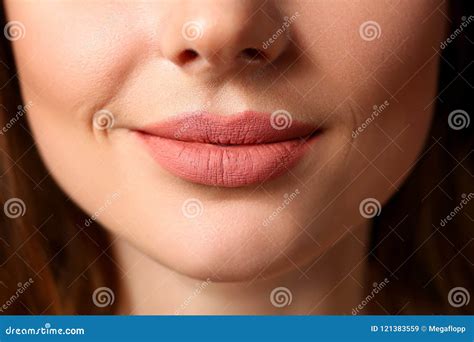 Smiling Female Closed Red Lips Closeup Stock Image - Image of cheek, happy: 121383559