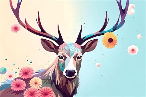 Premium AI Image | A deer with flowers on its antlers