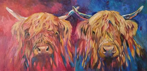 Colourful Scottish Highland Cow oil paintings sue gardner — Sue Gardner Studio