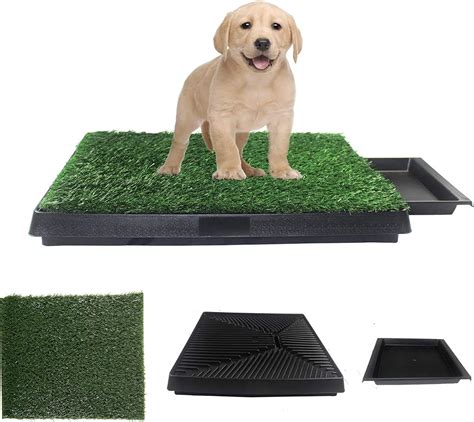 Dog Grass Pad with Tray, Artificial Turf Dog Grass Pee Pad Potty Training for Indoor Outdoor Use ...