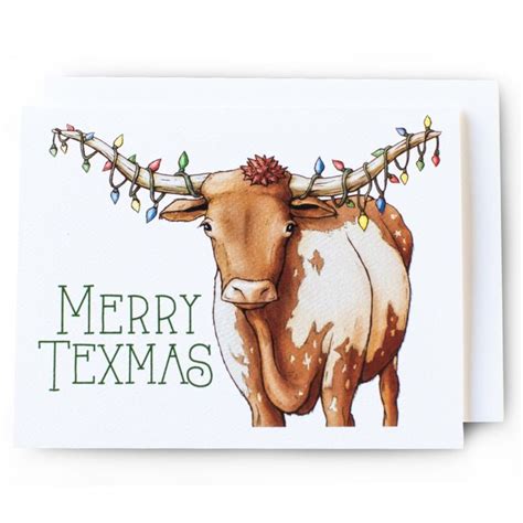 Merry Texmas Longhorn Christmas Card | Texas christmas cards, Painted ...