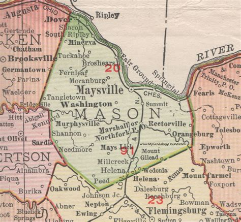 Mason County, Kentucky 1911 Rand McNally Maysville, Washington, Dover, KY