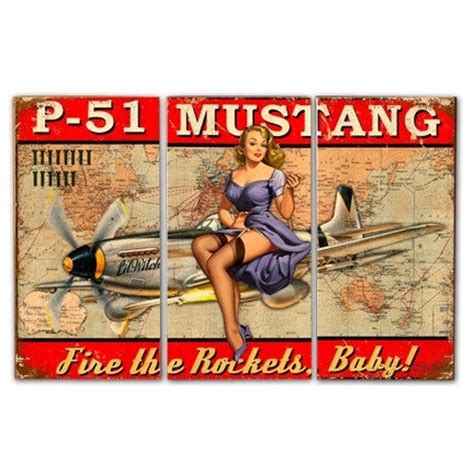 P-51 Mustang Pinup Girl Wood Panel Triptych 36 x 24 Vintage | Etsy