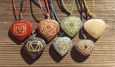 7 CHAKRA Gemstone Engraved Heart Pendant Set With Cords