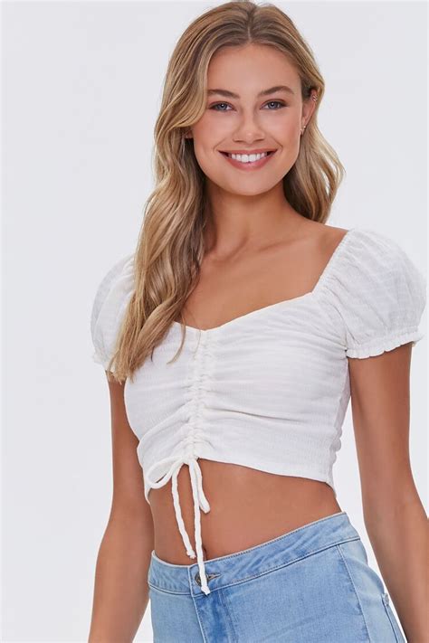 Ruched Drawstring Crop Top | Forever 21 in 2021 | Crop tops, Knit crop ...