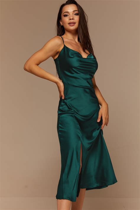 Emerald Green Silk Slip Dress With Slit Bridesmaid Midi Silk - Etsy Canada