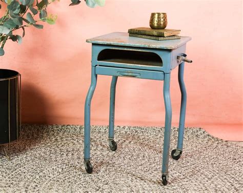 Vintage Rolling Side Table With Drawer Industrial End Table - Etsy