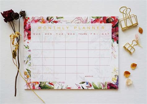 Red Floral Monthly Calendar Desk Pad Desk Calendar Agenda | Etsy | Desk pad, Desk calendar pad ...