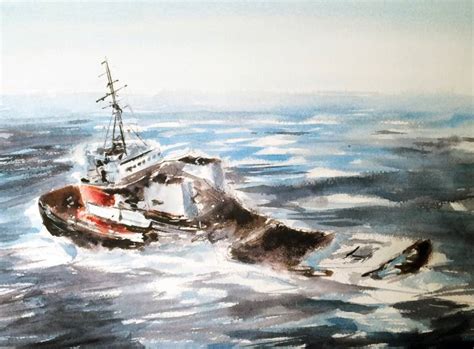 Tugboat Painting at PaintingValley.com | Explore collection of Tugboat ...