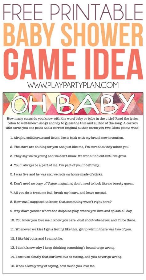 Oh Baby! Free Printable Baby Shower Game Expecting Moms Will Love Baby Shower Songs, Baby Shower ...