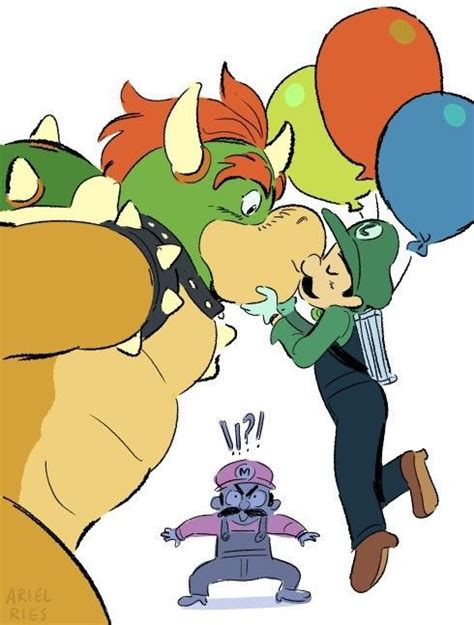 Kissss bowuigi | Mario funny, Super mario art, Bowser