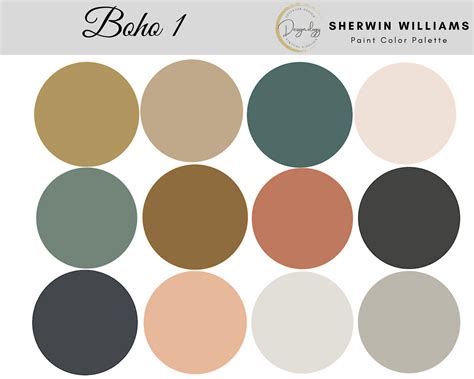 Boho 1 Paint Color Scheme, Premade Paint Palette, Sherwin Williams ...