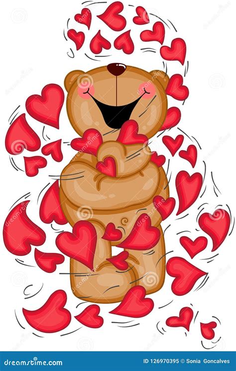 Valentine Teddy Bear with Hearts Stock Vector - Illustration of doodle ...