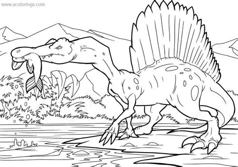 Spinosaurus Eating Fish Coloring Pages - XColorings.com